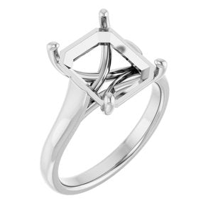 14K White Gold 11x9 mm Emerald Solitaire Engagement Ring Mounting