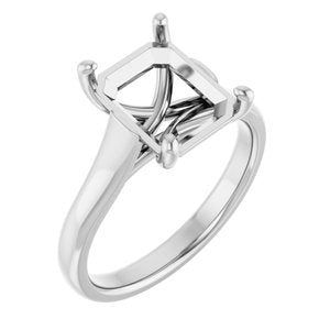 14K White Gold 10x8 mm Emerald Solitaire Engagement Ring Mounting