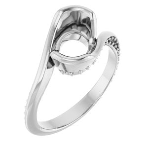 14K White Gold 9 x 7 mm Oval Half Bezel Engagement Ring Mounting