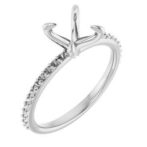 14K White Gold  7 mm Round Engagement Ring Mounting