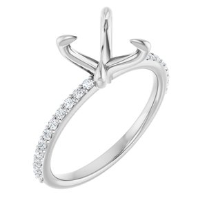 14K White Gold 8 mm Round 1/5 CTW Natural Diamond Semi-Set Engagement Ring