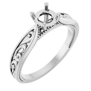 14K White Gold 5.8 mm Round Vintage-Inspired Engagement Ring Mounting
