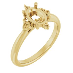 14K Yellow Gold 8x6 mm Oval Accented Engagement Ring Mounting 