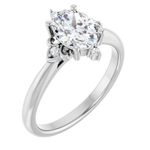 14K White Gold 8x6 mm Oval .03 CTW Natural Diamond Semi-Set Engagement Ring