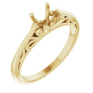 14K Yellow Gold 4.5x4.5 mm Square Solitaire Engagement Ring Mounting
