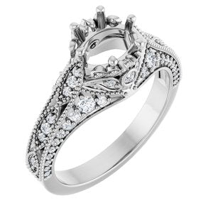 14K White Gold 6.5 mm Round 3/8 CTW Natural Diamond Semi-Set Vintage-Inspired Engagement Ring