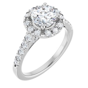 14K White Gold 6.5 mm Round 1/2 CTW Natural Diamond Semi-Set French-Set Engagement Ring