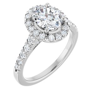 14K White Gold 8x6 mm Oval 1/2 CTW Natural Diamond Semi-Set French-Set Engagement Ring
