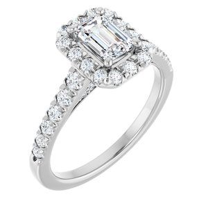 14K White Gold 6x4 mm Emerald 1/2 CTW Natural Diamond Semi-Set French-Set Engagement Ring