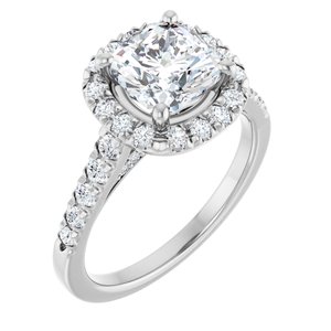 14K White Gold 7x7 mm Cushion 1/2 CTW Natural Diamond Semi-Set French-Set Engagement Ring