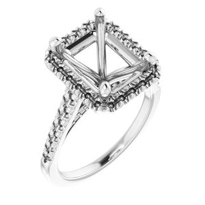 14K White Gold 10x8 mm Emerald French-Set Engagement Ring Mounting