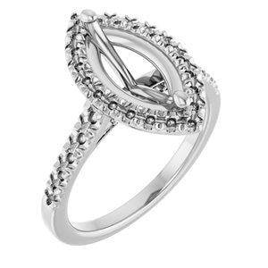 14K White Gold 12x6 mm Marquise French-Set Engagement Ring Mounting