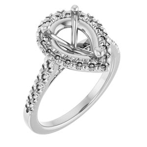14K White Gold 10x7 mm Pear French-Set Engagement Ring Mounting