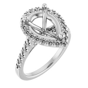 14K White Gold 12x8 mm Pear French-Set Engagement Ring Mounting