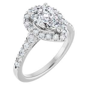 14K White Gold 9x6 mm Pear 1/2 CTW Natural Diamond Semi-Set French-Set Engagement Ring