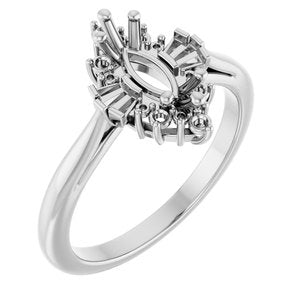 14K White Gold 10x5 mm Marquise Halo-Style Engagement Ring Mounting
