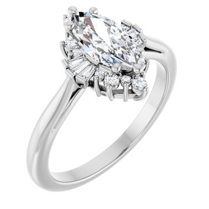 14K White Gold 10x5 mm Marquise 1/6 CTW Natural Diamond Semi-Set Halo-Style Engagement Ring