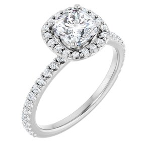 14K White Gold 6x6 mm Cushion 1/3 CTW Natural Diamond Semi-Set Halo-Style Engagement Ring