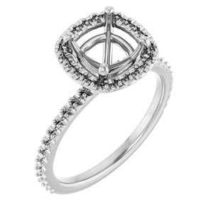 14K White Gold 7x7 mm Cushion Halo-Style Engagement Ring Mounting