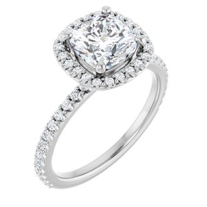 14K White Gold 7x7 mm Cushion 1/3 CTW Natural Diamond Semi-Set Halo-Style Engagement Ring