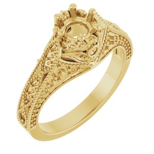 14K Yellow Gold 5.2 mm Round Vintage-Inspired Engagement Ring Mounting