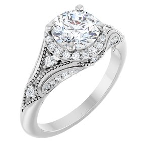 14K White Gold 7 mm Round 1/4 CTW Natural Diamond Semi-Set Engagement Ring