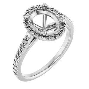 14K White Gold 9x7 mm Oval French-Set Engagement Ring Mounting
