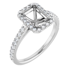 14K White Gold 7x5 mm Emerald 1/5 CTW Natural Diamond Semi-Set French-Set Engagement Ring