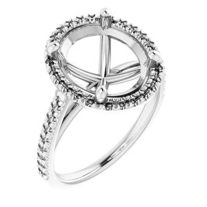 Platinum 12x10 mm Oval French-Set Engagement Ring Mounting