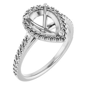 14K White Gold 10x7 mm Pear French-Set Engagement Ring Mounting