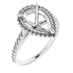 14K White Gold 12x8 mm Pear French-Set Engagement Ring Mounting