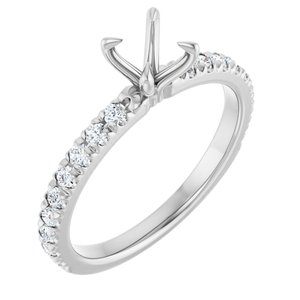 14K White Gold 5.2 mm Round 1/3 CTW Natural Diamond Semi-Set French-Set Engagement Ring