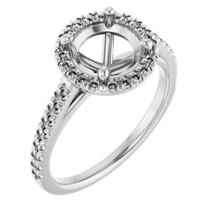 14K White Gold 7.4 mm Round French-Set Engagement Ring Mounting