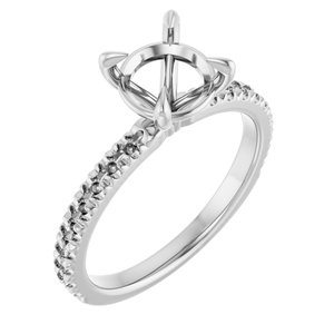 14K White Gold 7.4 mm Round French-Set Engagement Ring Mounting