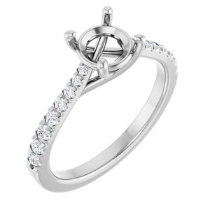 14K White Gold 6.5 mm Round 1/5 CTW Natural Diamond Semi-Set Engagement Ring