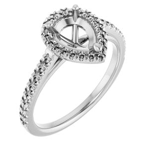 14K White Gold 8x6 mm Pear French-Set Engagement Ring Mounting