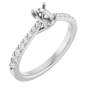 14K White Gold 6x4 mm Oval 1/5 CTW Natural Diamond Semi-Set Engagement Ring