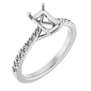 14K White Gold 7x5 mm Emerald French-Set Engagement Ring Mounting