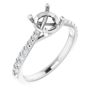 14K White Gold 7 mm Round 1/5 CTW Natural Diamond Semi-Set Engagement Ring