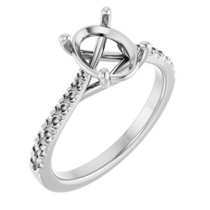 14K White Gold 9x7 mm Oval French-Set Engagement Ring Mounting