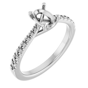 14K White Gold 7x5 mm Oval French-Set Engagement Ring Mounting
