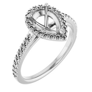 14K White Gold 9x6 mm Pear French-Set Engagement Ring Mounting