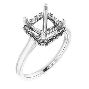 14K White Gold 8x8 mm Asscher French-Set Engagement Ring Mounting
