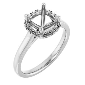14K White Gold 7x7 mm Cushion French-Set Engagement Ring Mounting