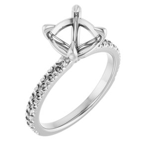14K White Gold 8x8 mm Cushion French-Set Engagement Ring Mounting