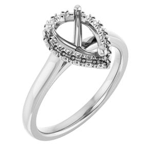 14K White Gold 9x6 mm Pear French-Set Engagement Ring Mounting