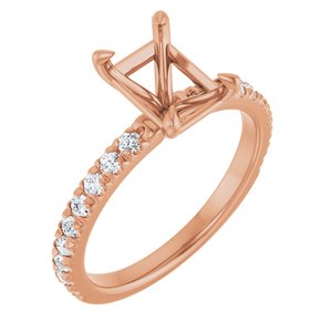 14K Rose Gold 8x6 mm Emerald 1/3 CTW Lab-Grown Diamond Semi-Set French-Set Engagement Ring