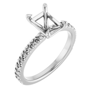 14K White Gold 8x6 mm Emerald French-Set Engagement Ring Mounting