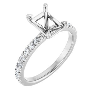 14K White Gold 8x6 mm Emerald 1/3 CTW Natural Diamond Semi-Set French-Set Engagement Ring