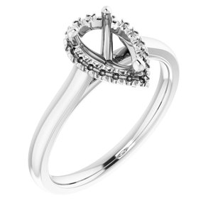 14K White Gold 8x5 mm Pear French-Set Engagement Ring Mounting